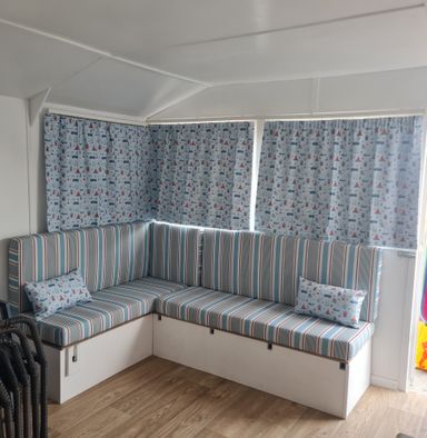 Beach hut cushions and curtains